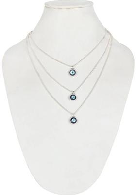 Layered Evil Eye Necklace for Women – Silver Chains with Blue Charm Pendants Metal Necklace