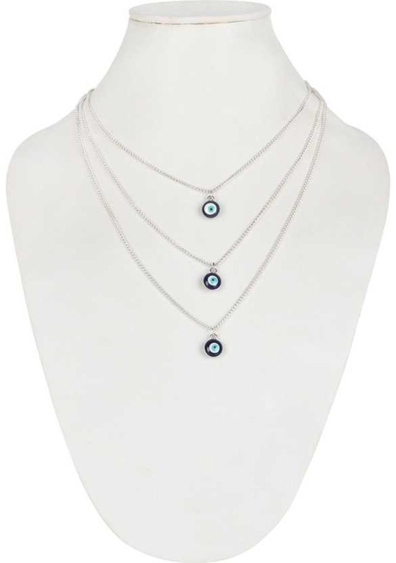 Layered Evil Eye Necklace for Women – Silver Chains with Blue Charm Pendants Metal Necklace - Indya