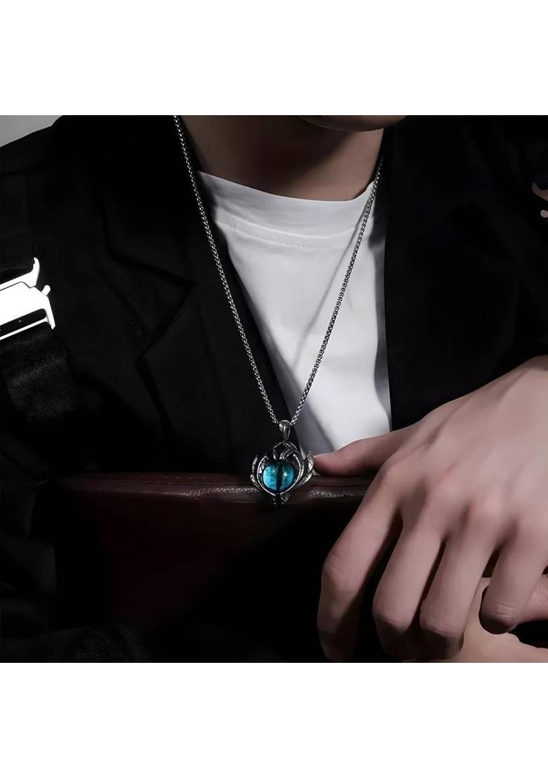 RAPPERSSHOP Blue Evil Eye Pendant with Round Box Chain – Stainless Steel Necklace Sterling Silver Stainless Steel Pendant Set - Indya