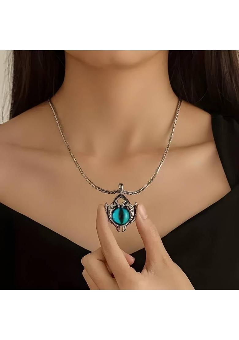 RAPPERSSHOP Blue Evil Eye Pendant with Round Box Chain – Stainless Steel Necklace Sterling Silver Stainless Steel Pendant Set - Indya