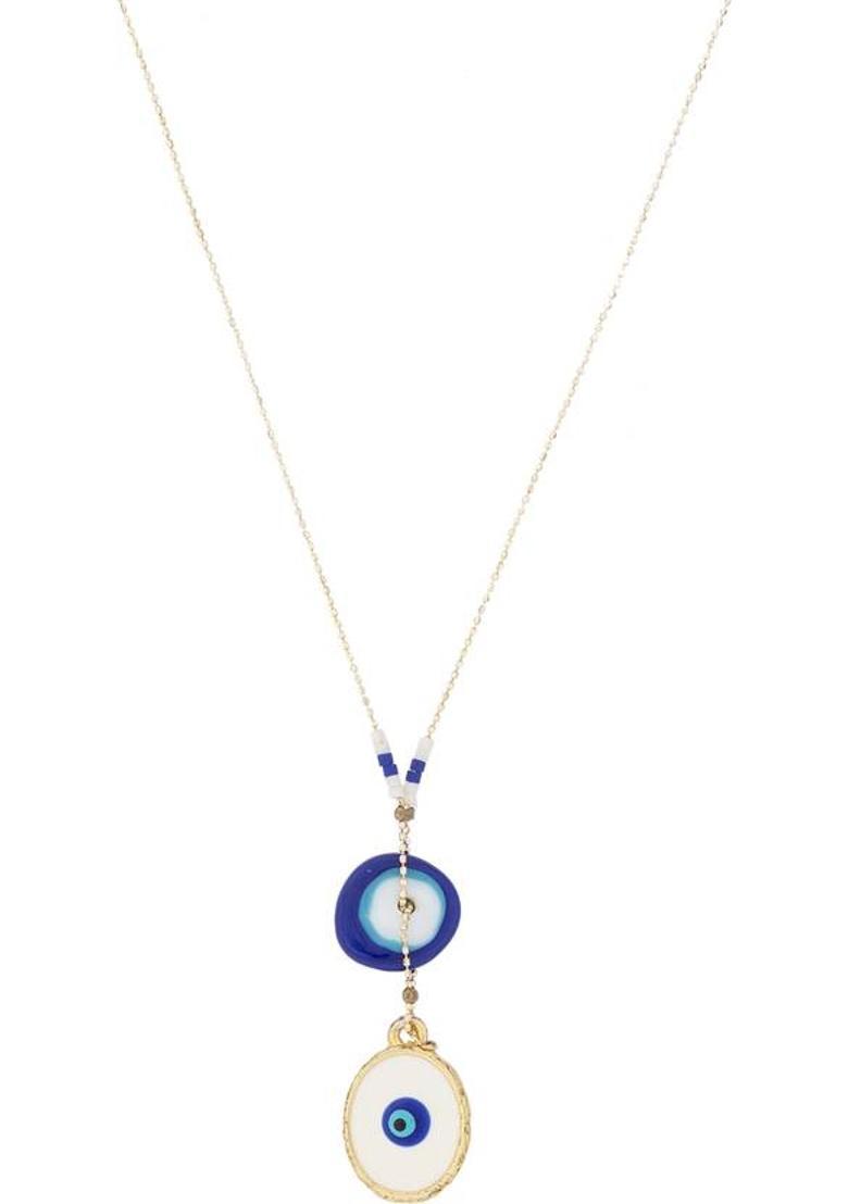 MINJI AND CO. Two Evil Eye Charm Pendant with Adjustable Chain for Women Gold Gold-plated Brass Pendant Set - Indya