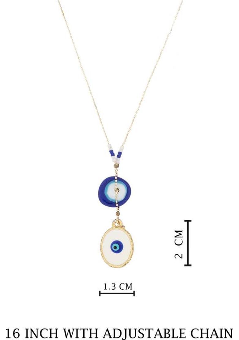 MINJI AND CO. Two Evil Eye Charm Pendant with Adjustable Chain for Women Gold Gold-plated Brass Pendant Set - Indya