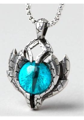 RAPPERSSHOP Blue Evil Eye Pendant with Round Box Chain – Stainless Steel Necklace Silver Cubic Zirconia Stainless Steel Pendant Set