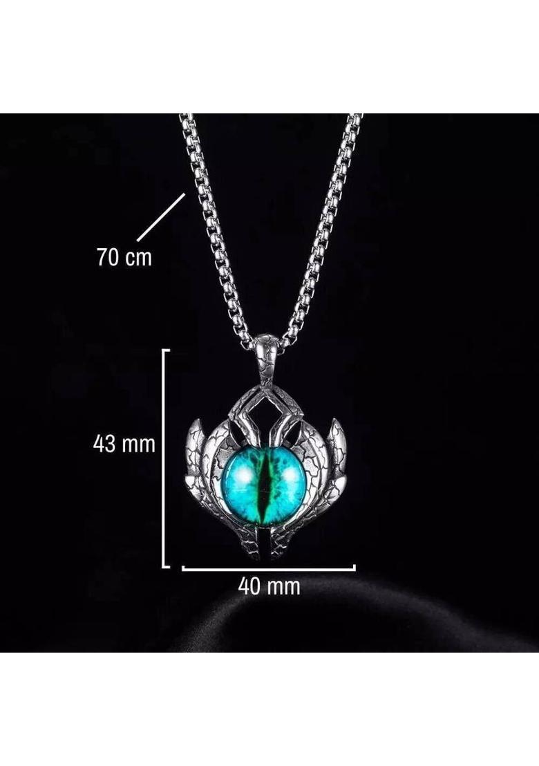 RAPPERSSHOP Blue Evil Eye Pendant with Round Box Chain – Stainless Steel Necklace Silver Cubic Zirconia Stainless Steel Pendant Set - Indya