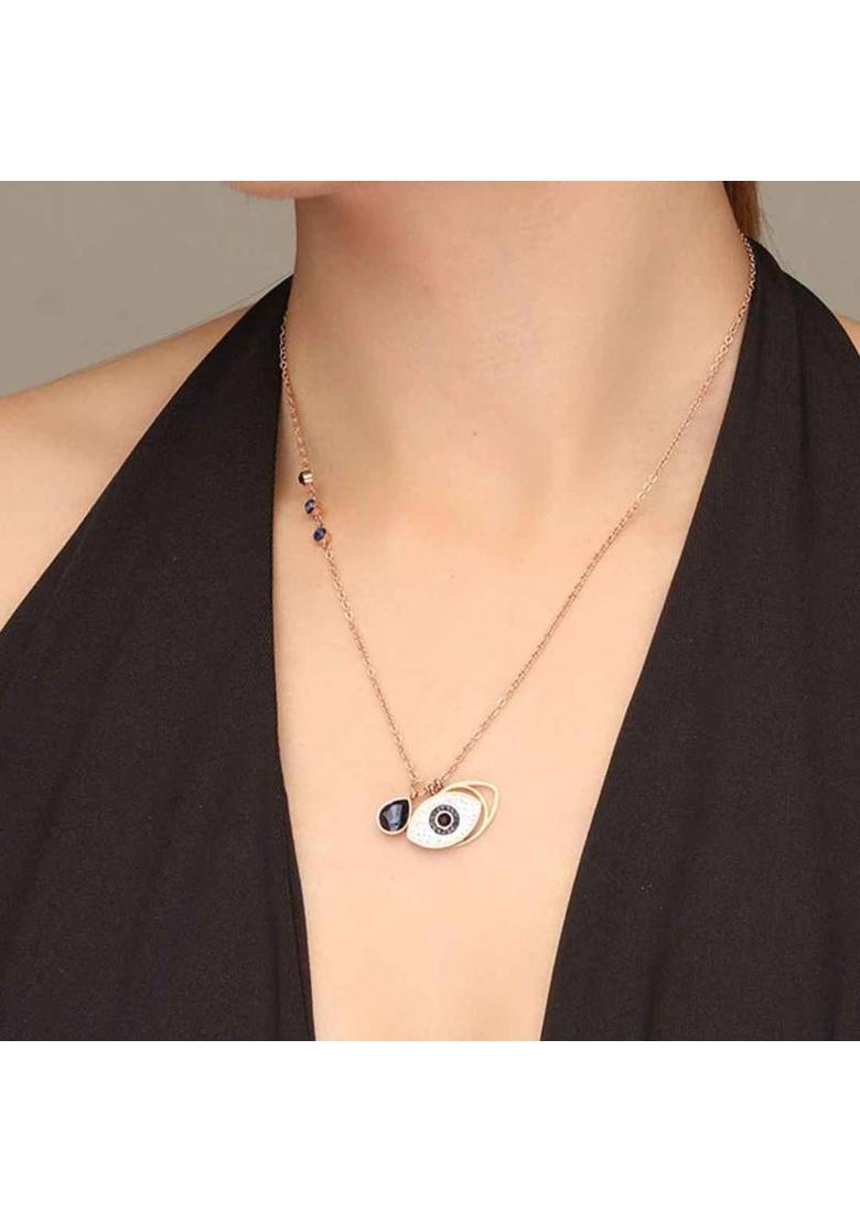 RVM Jewels Gold Evil Eye Necklace for Women Charm Pendant Locket Chain Charms Girls Alloy - Indya