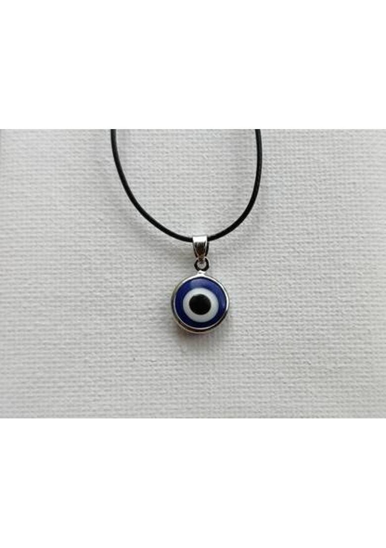 Vivity Turkish Blue Glass Evil Eye Black Dori Charm For Protection Plated Silver Fabric, Crystal Pendant - Indya
