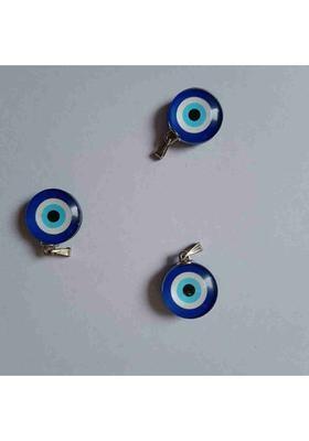 BRIJAZA Round Shape nazariya Blue Turkish Evil Eye Pendant set of 3 pc Silver Brass Pendant
