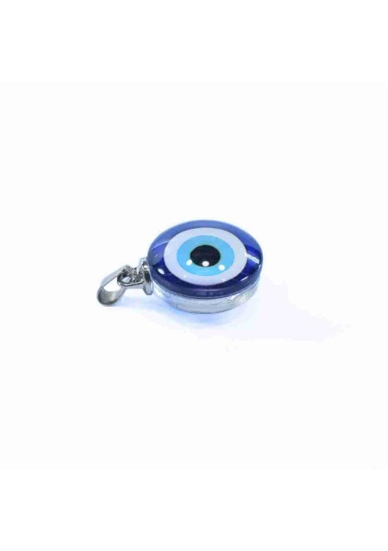 BRIJAZA Round Shape nazariya Blue Turkish Evil Eye Pendant set of 3 pc Silver Brass Pendant - Indya