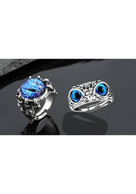Evil Eye RIng & Owl Ring for Men and Women Stylish/Biker/Partywear Ring (Combo) Stainless Steel Silver Plated Ring