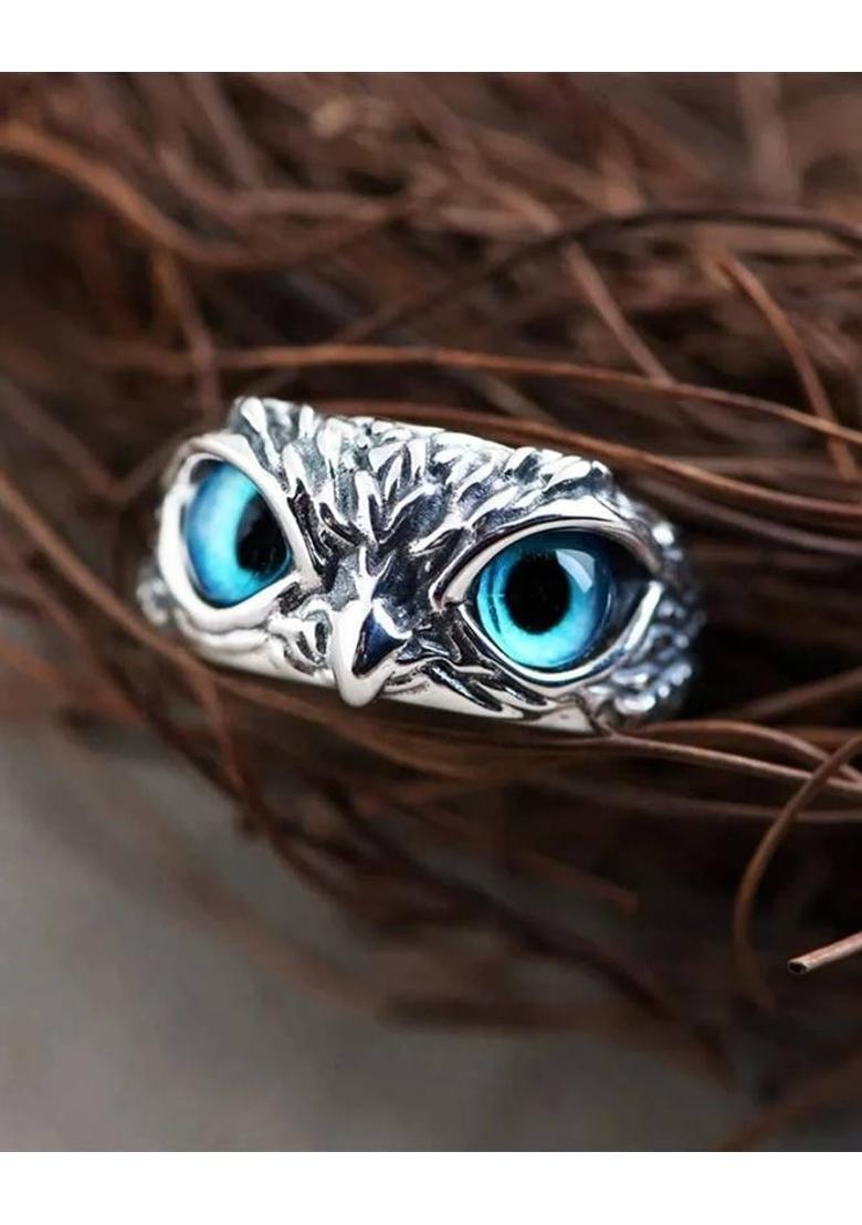 Evil Eye RIng & Owl Ring for Men and Women Stylish/Biker/Partywear Ring (Combo) Stainless Steel Silver Plated Ring - Indya