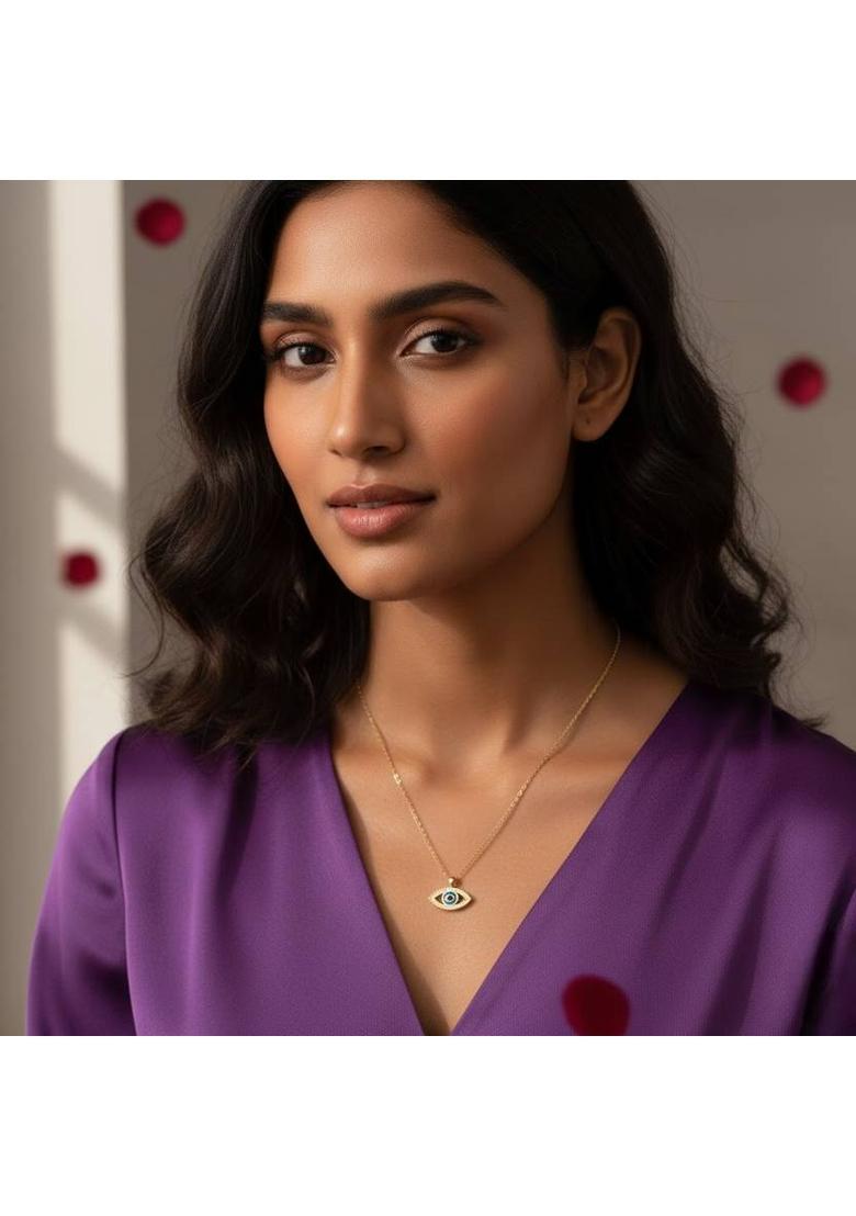 Single Layered Blue Evil Eye Pendant Necklace Gold-plated Plated Alloy Necklace - Indya