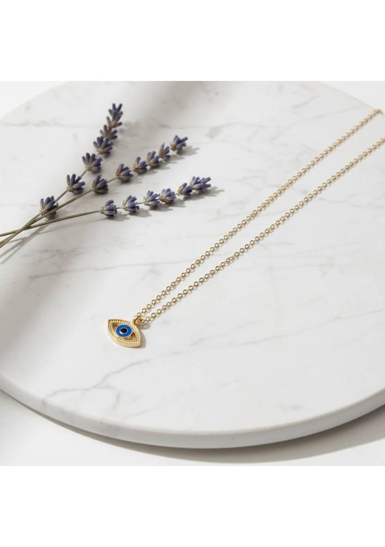 Single Layered Blue Evil Eye Pendant Necklace Gold-plated Plated Alloy Necklace - Indya