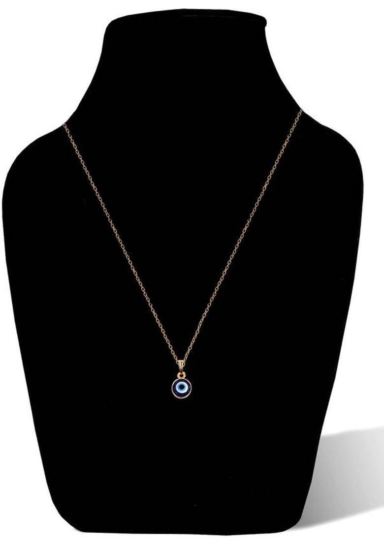 Airtick Round Blue Evil Eye Stone/Moti Nazar Suraksha Kavach Pendant Locket Necklace Gold-plated Stainless Steel Pendant Set - Indya