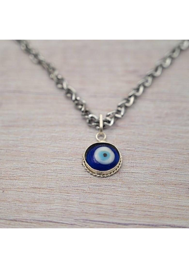 Shri Chamunda Nandikeshwar Evil Eye Locket, Blue Turkish Nazar Necklace, Evil Eye Pendant Glass Locket - Indya