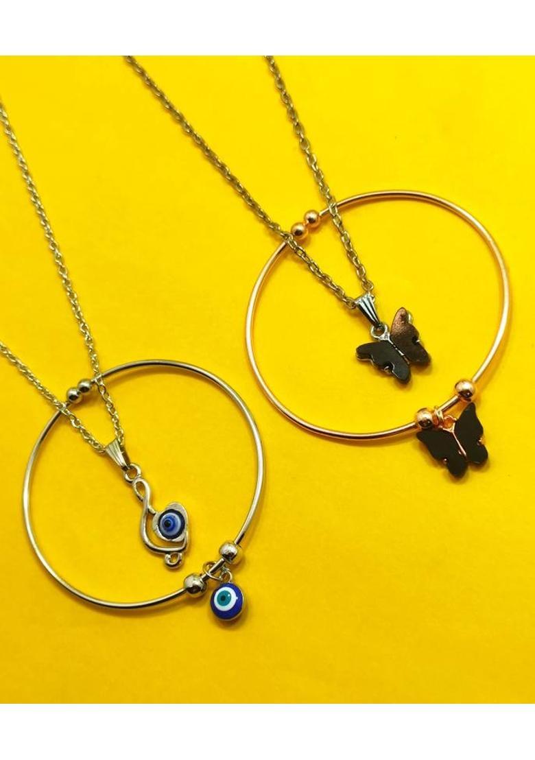 Divyanshi Collection Combo Of 4 Silver Plated Stylish Chain Locket and Bracelet Silver Beads Brass Locket Set - Indya