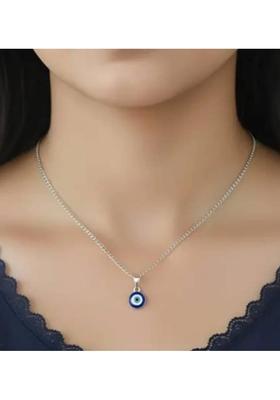 Premchand enterprises Silver Chain Necklace with Small Blue Evil Eye Charm Jewellery for Daily Wear. Silver Metal