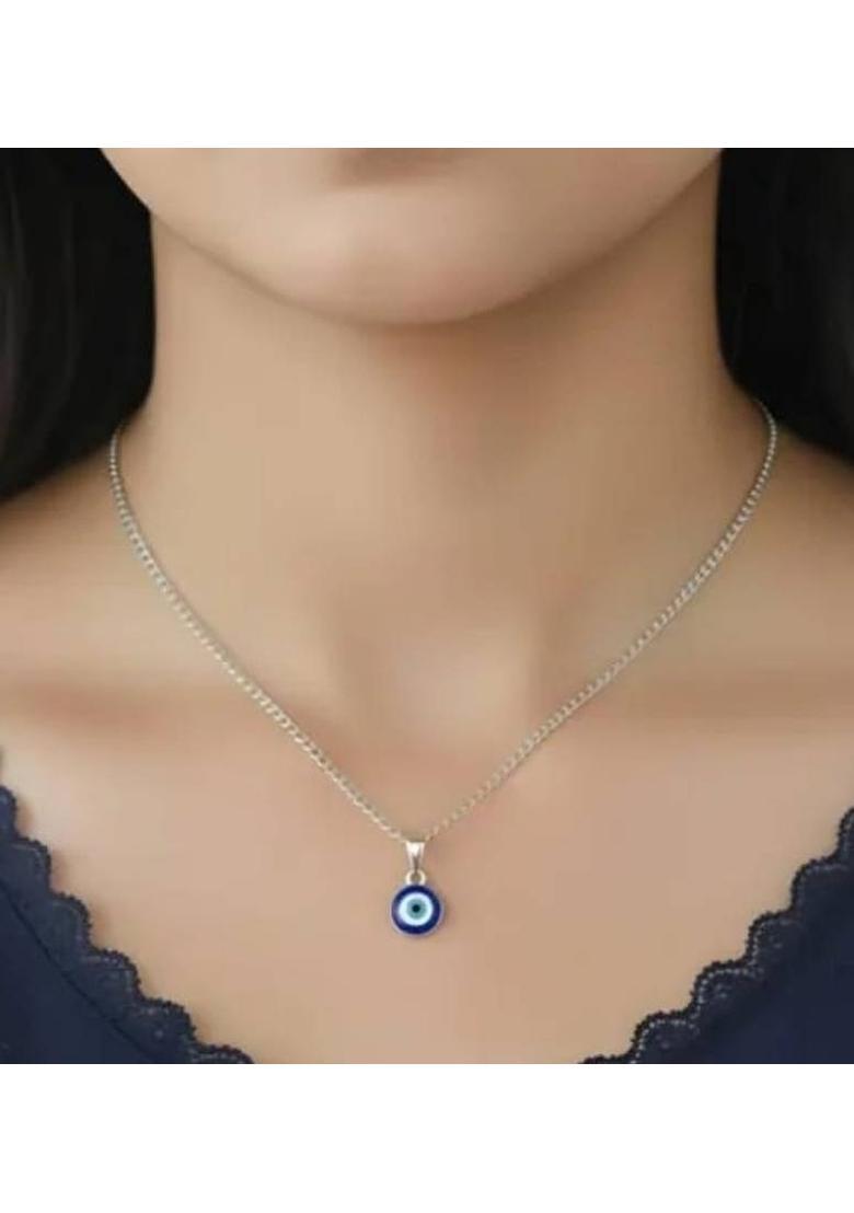 Premchand enterprises Silver Chain Necklace with Small Blue Evil Eye Charm Jewellery for Daily Wear. Silver Metal - Indya