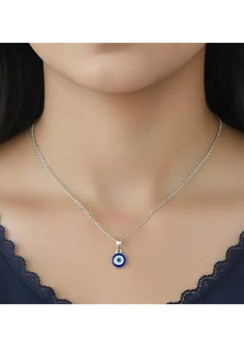 Premchand enterprises Silver Chain Necklace with Small Blue Evil Eye Charm Jewellery for Daily Wear. Silver Metal - Indya