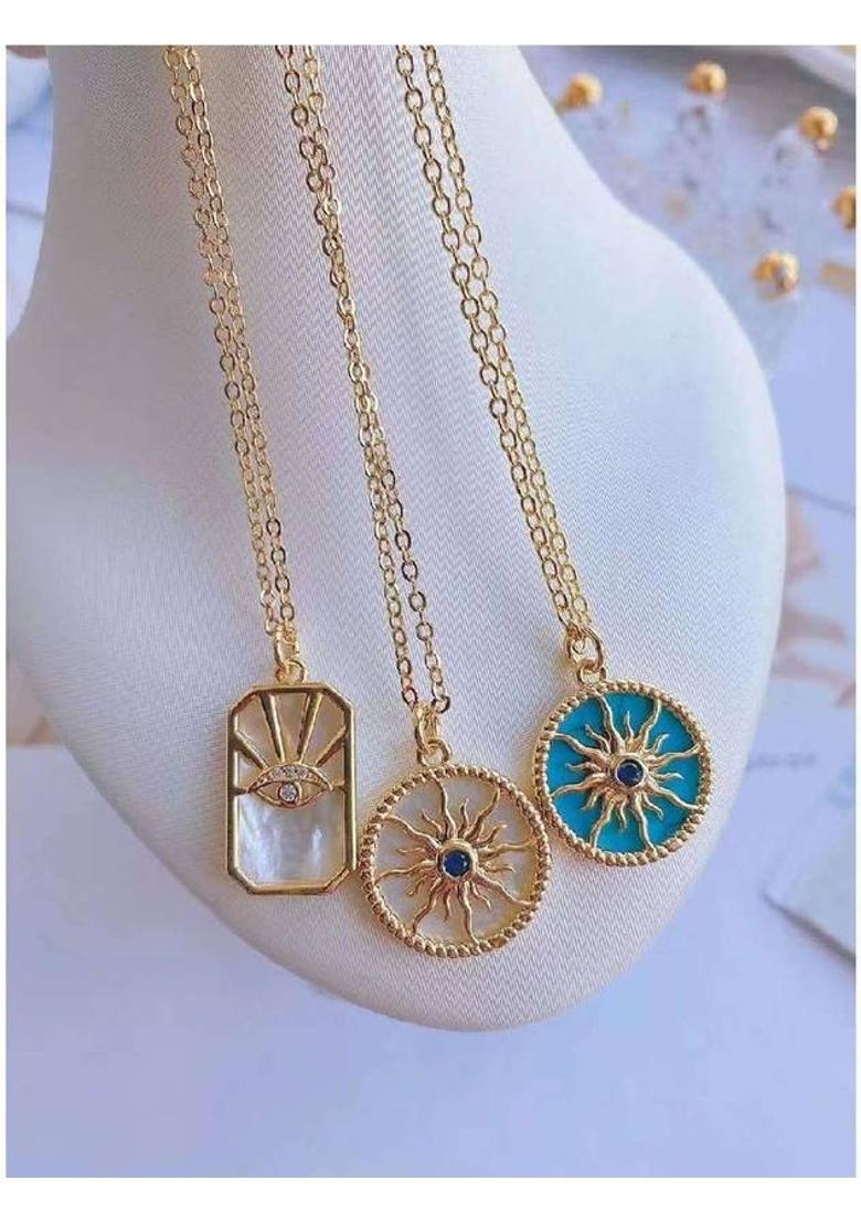 ZIVOM Evil Eye Gold-plated Mother of Pearl Copper Pendant Set - Indya