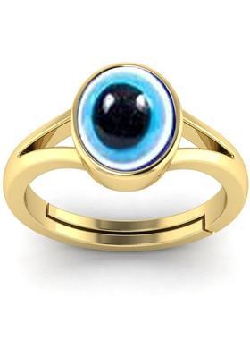 Evil Eye Adjustable 12 Ct Stone Ring Brass Beads Brass Plated Ring