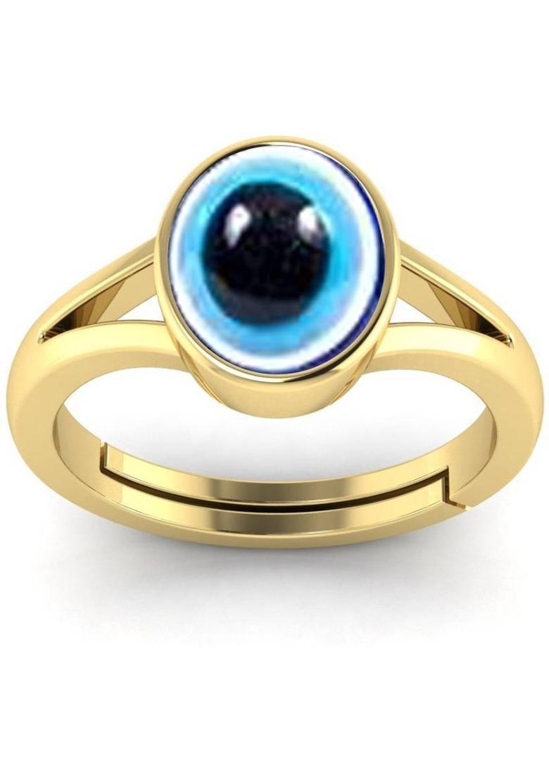Evil Eye Adjustable 12 Ct Stone Ring Brass Beads Brass Plated Ring - Indya