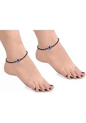JAA0012 1 Pair Adjustable Single Evil Eye Moti Nazariya Leg Payal/Pajeb Anklets Stone Anklet&nbsp;&nbsp;(Pack of 2)
