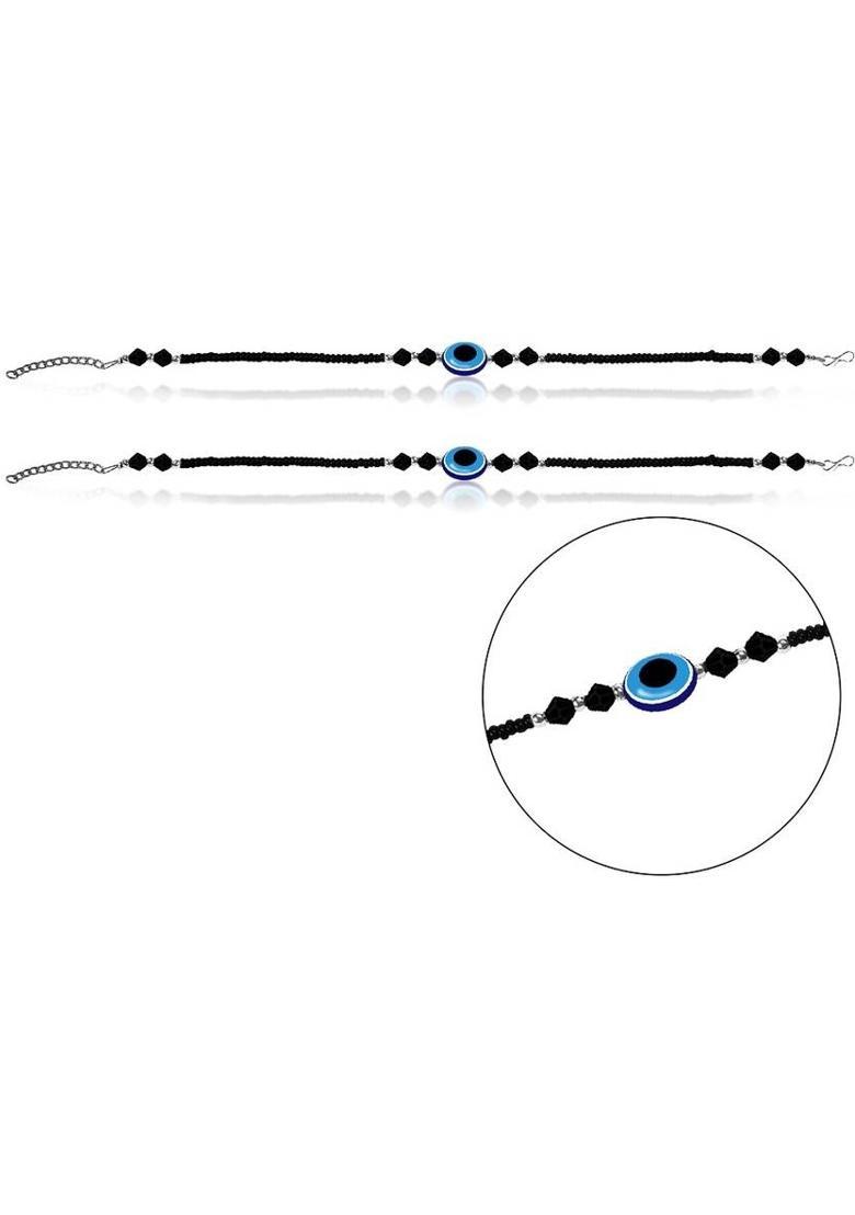 JAA0012 1 Pair Adjustable Single Evil Eye Moti Nazariya Leg Payal/Pajeb Anklets Stone Anklet&nbsp;&nbsp;(Pack of 2) - Indya