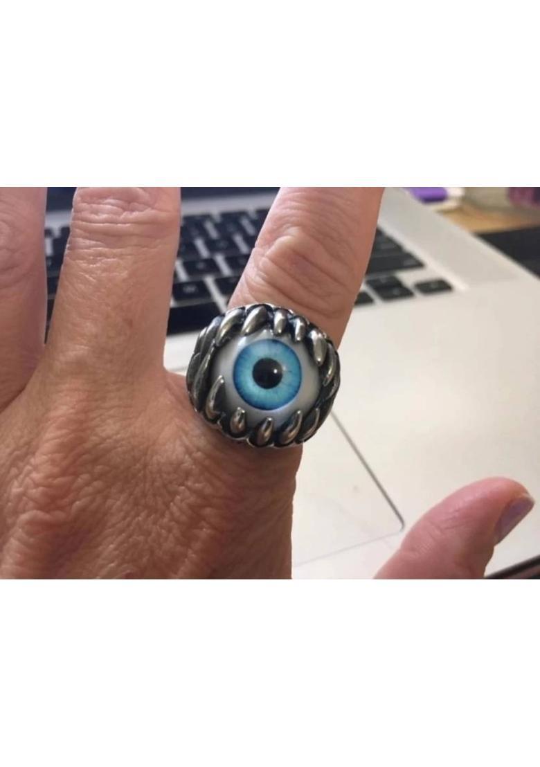 (Pack of 2 Pcs) Luminous ECG Heartbeat Radium Ring & Evil Eye Ball Ring Combo Stainless Steel Silver Plated Ring - Indya