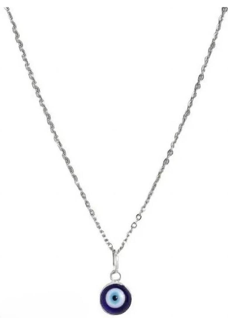 Fab Creations Evil Eye Pendant Chain Necklace for Men & Women – Jewelry for Daily Wear Silver Alloy Pendant Set - Indya