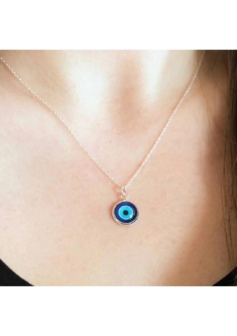 Fab Creations Evil Eye Pendant Chain Necklace for Men & Women – Jewelry for Daily Wear Silver Alloy Pendant Set - Indya