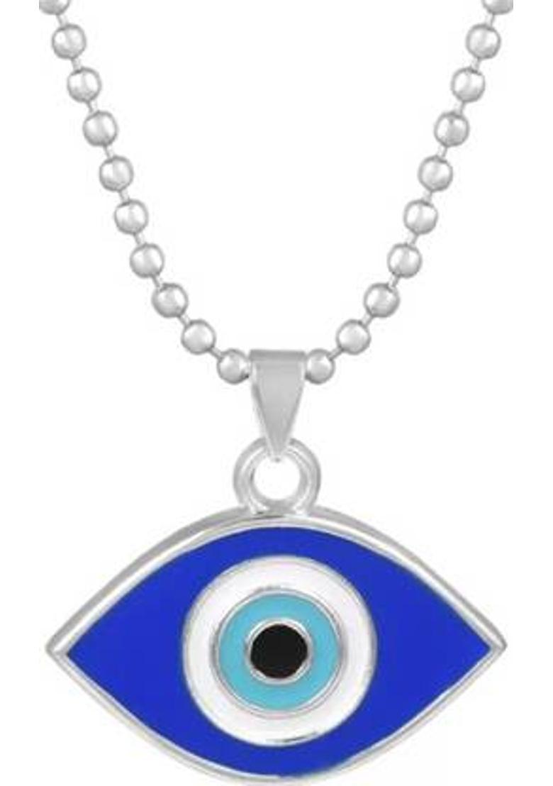 zebisco Evil Eye Rhodium Plated Pendant with Chain Sterling Silver, Titanium Cubic Zirconia Stainless Steel Pendant - Indya