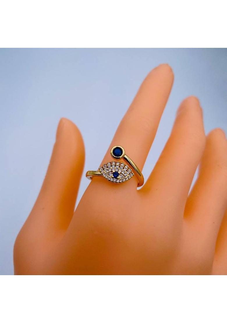 Evil Eye Copper Cubic Zirconia Gold Plated Ring - Indya