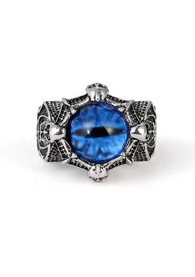 Dragons Eye Ring, Devil Eye Ring, Eye Ring, Evil Eye Ring Adjustable Unisex Ring Stainless Steel Silver Plated Ring - Indya