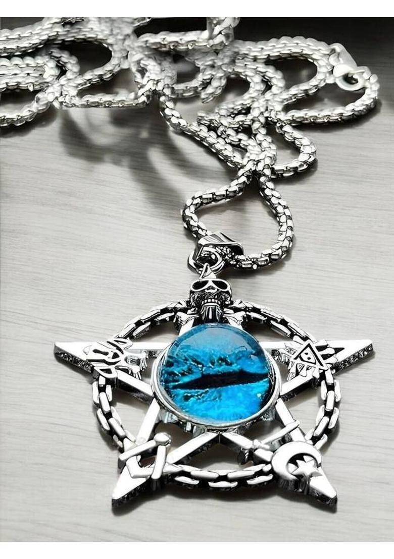 RAPPERSSHOP Evil eye Pendant Stainless Steel Necklace with Box Chain Sterling Silver Stainless Steel Pendant Set - Indya