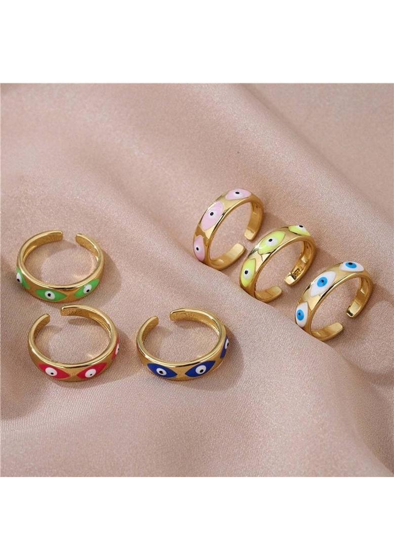 Evil Eye Band Copper Gold Plated Ring - Indya