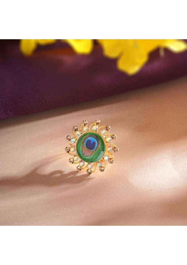 113 Metal Cubic Zirconia Gold Plated Ring - Indya