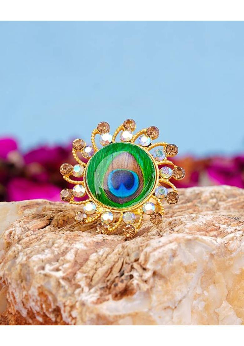 113 Metal Cubic Zirconia Gold Plated Ring - Indya