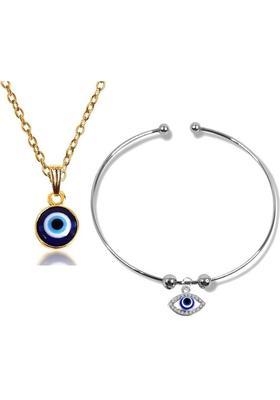 Ruhi Evil Eye Nazar Suraksha Kavach Wrist Band Bangle Kada Bracelet & Locket Pendant Gold-plated, Silver Stainless Steel Pendant Set