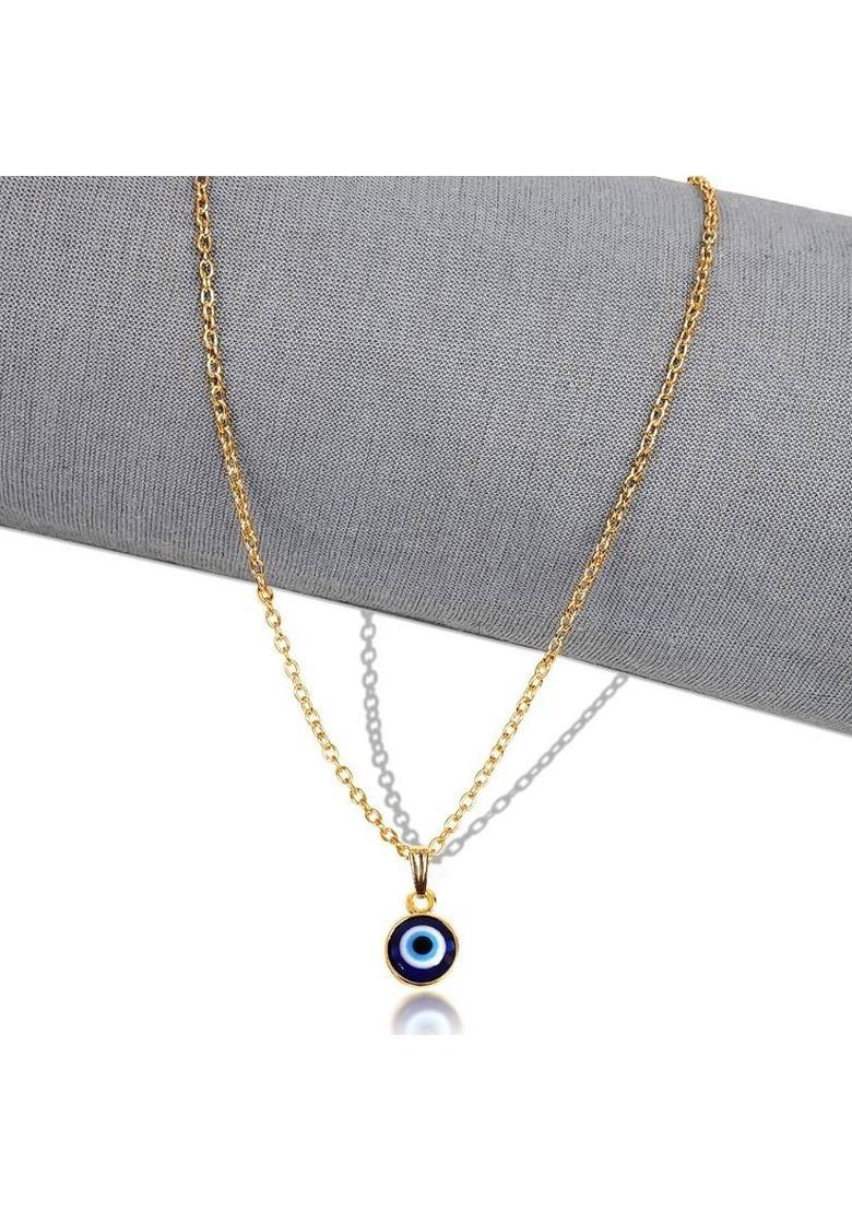 Ruhi Evil Eye Nazar Suraksha Kavach Wrist Band Bangle Kada Bracelet & Locket Pendant Gold-plated, Silver Stainless Steel Pendant Set - Indya