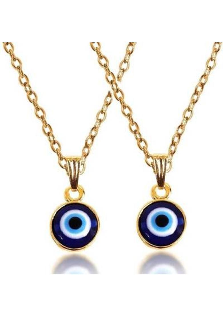 ROOTWAVE combo of 2 blue evil eye locket necklace Silver Stainless Steel, Steel Pendant - Indya