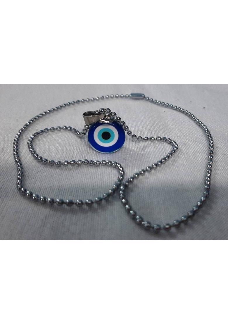 Animated Evil eye pendant with chain, Blue Turkish Glass for Women & Men Metal Locket - Indya