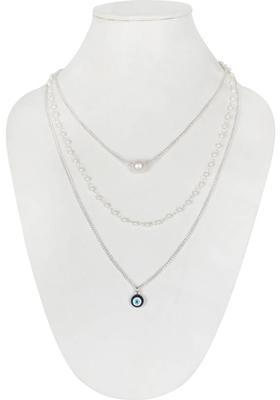 Layered Evil Eye Necklace for Women – Silver Chains with Blue Charm Pendants Metal Necklace