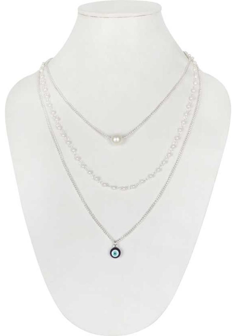 Layered Evil Eye Necklace for Women – Silver Chains with Blue Charm Pendants Metal Necklace - Indya