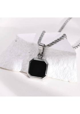 Aksha Collection Aksha Collection Silver Black Pendant | Pendant with Chain Lockets for Men Women Silver, Black Silver, Platinum Alloy, Stainless Steel, Silver, Stone, Alloy Pendant Set