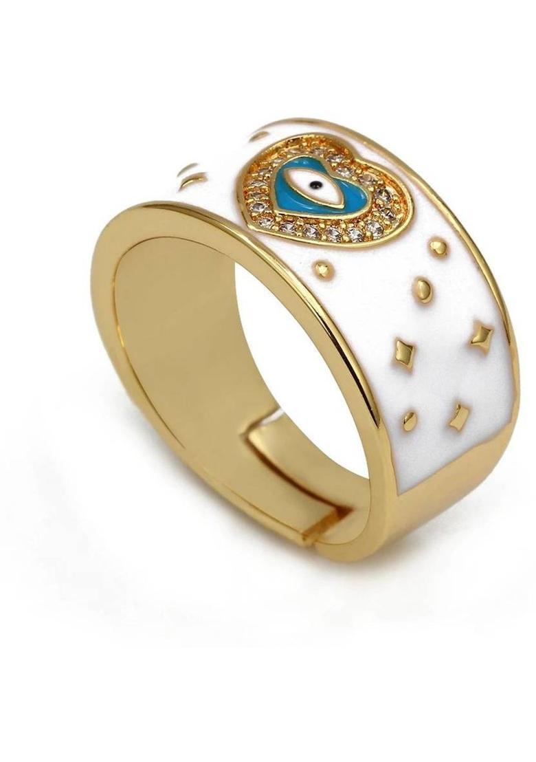 Heart Evil Eye Copper Cubic Zirconia Gold Plated Ring - Indya