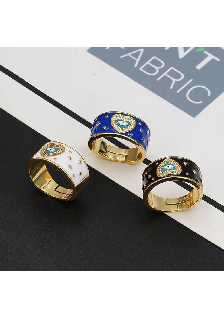 Heart Evil Eye Copper Cubic Zirconia Gold Plated Ring - Indya