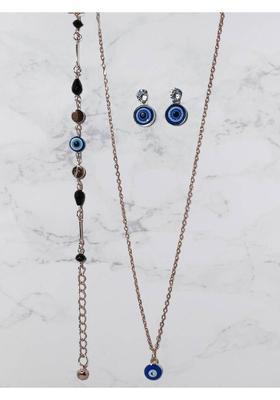 Oxidised Silver, Alloy Gold-plated Blue Jewel Set&nbsp;&nbsp;(Pack of 1)