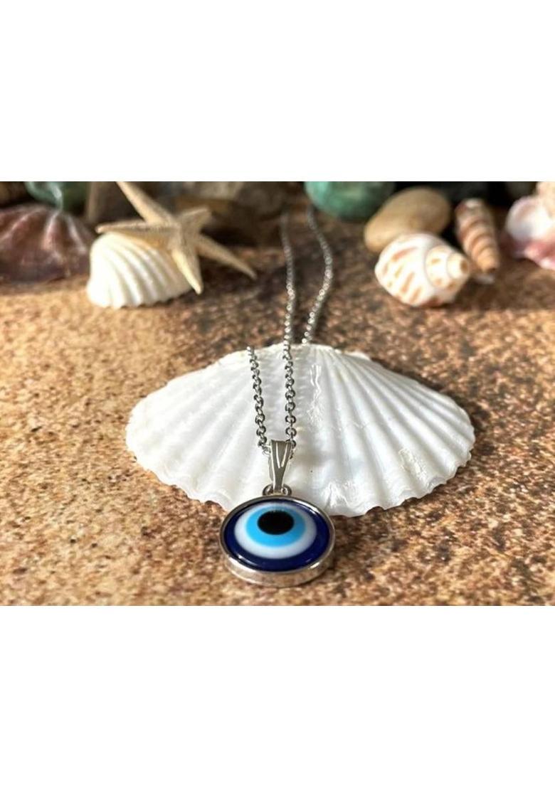 Sunshine Creations Evil Eye Pendant with Chain Daily Wear for Women and Girls Silver Brass Pendant - Indya