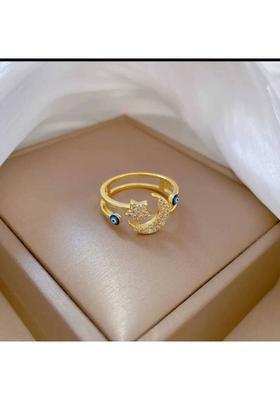 Desiner Gold-Plated Rhinestone Evil Eye Moon & Star Rings For Women & Girls Alloy Quartz Gold Plated Ring