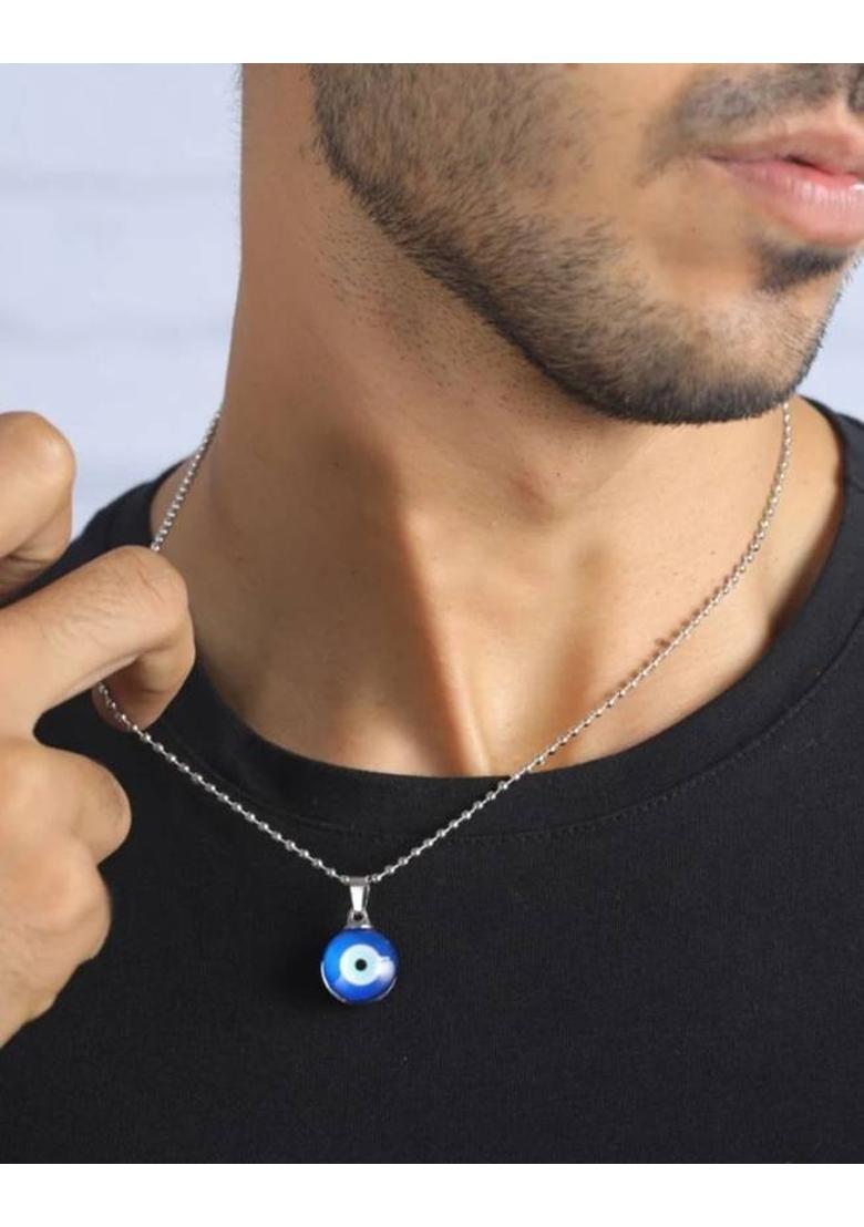 Aksha Collection Aksha Collection Blue,Silver Jewel Set (Pack of 1) Stainless Steel Pendant Set - Indya